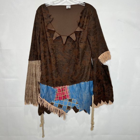 Spirit Adult Costumes Scarecrow sz Large Tunic Farm Fringe Patches Halloween - Picture 1 of 11